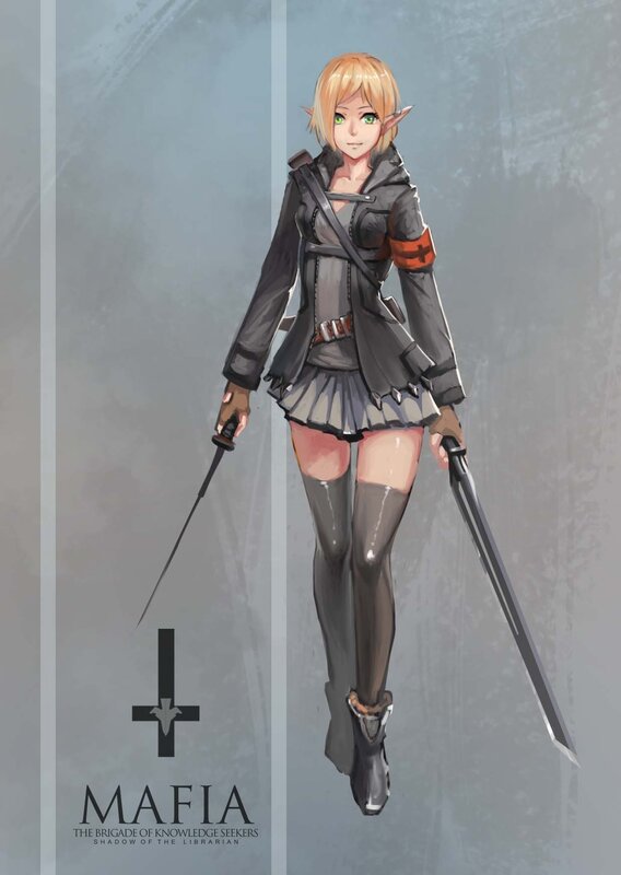 Elf Warrior with Swords — Gray