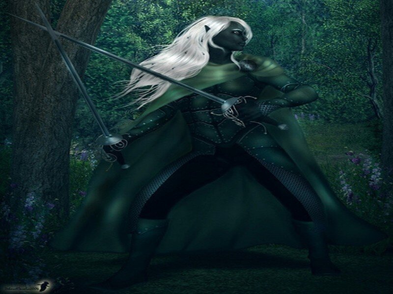 Elf Warrior with Swords — Green