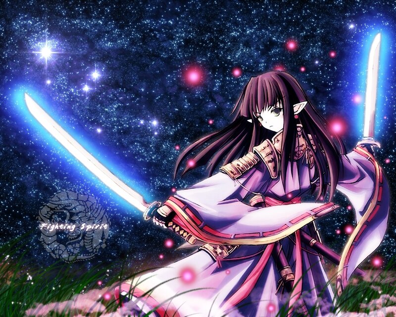 Elf Warrior with Swords — Purple, Dramatic, Night