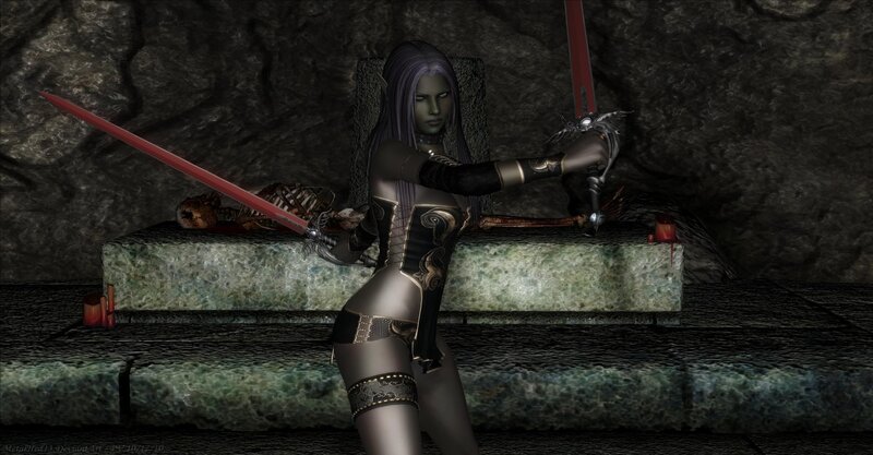 Elf Warrior with Swords — Purple