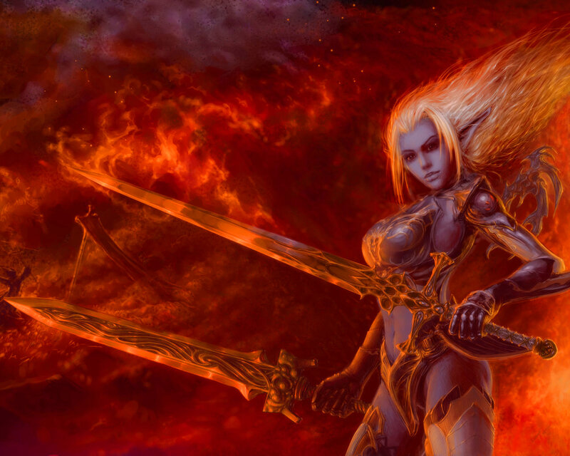 Elf Warrior with Swords — Red