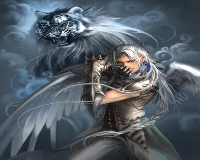 Elf Warrior with Tiger — Gray
