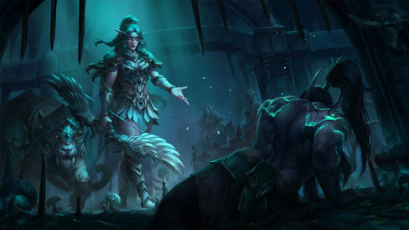 Elf Warrior with Tiger — Teal