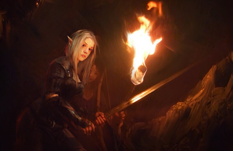Elf Warrior with Torch — Brown