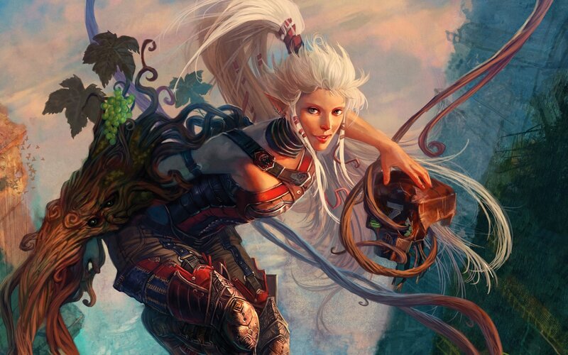 elf warrior with vine creature