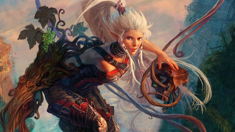 Elf Warrior with Vine Creature — White, Dramatic