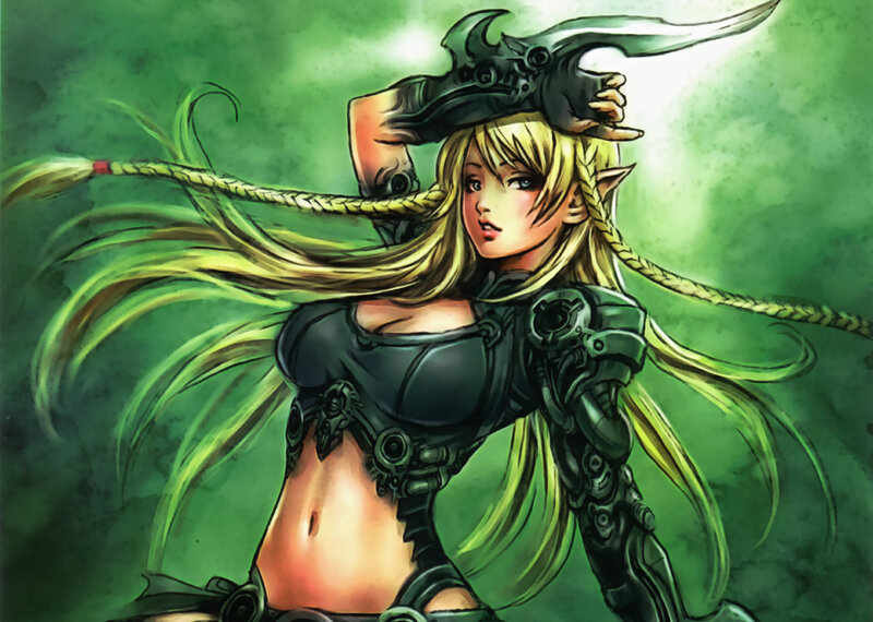 Elf Warrior with Weapon — Green