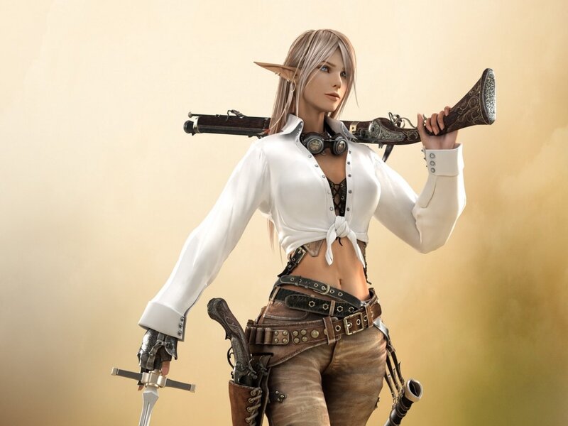 elf warrior with weapons