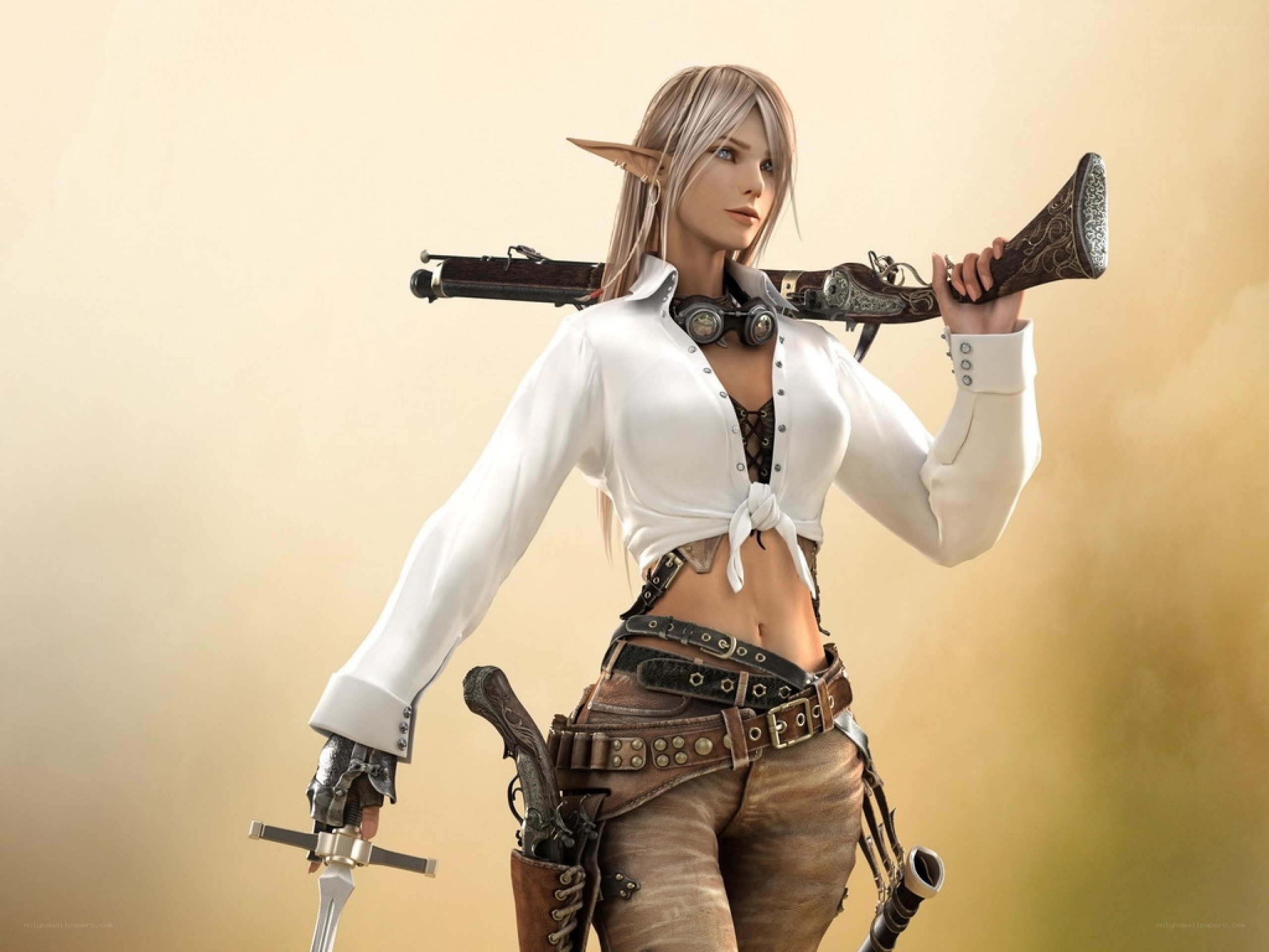 elf warrior with weapons