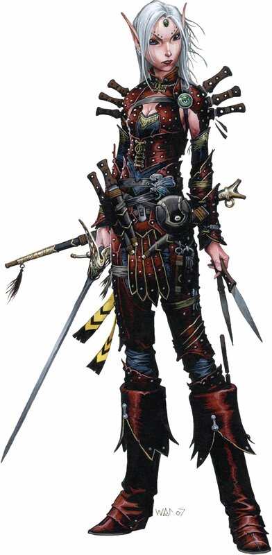 Elf Warrior with Weapons — Red