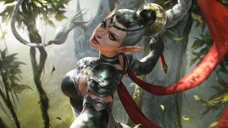 Elf Warrior with Whip — Gray