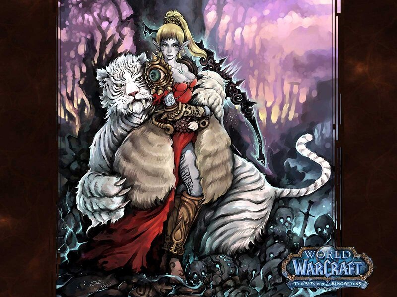 elf warrior with white tiger