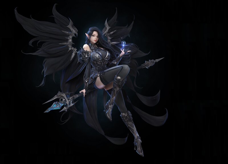Elf Warrior with Wings — Black, Dramatic, Night