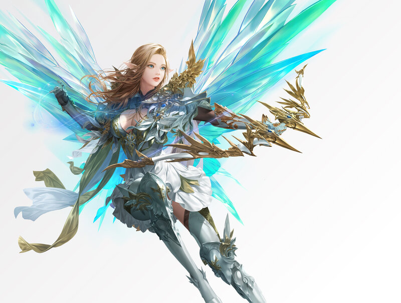 Elf Warrior with Wings — Blue, Dramatic, Digital Art