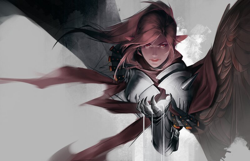 Elf Warrior with Wings — Gray, Dramatic, Digital Art, Armor