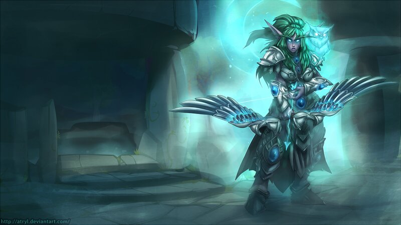 Elf Warrior with Wings — Green, Dramatic