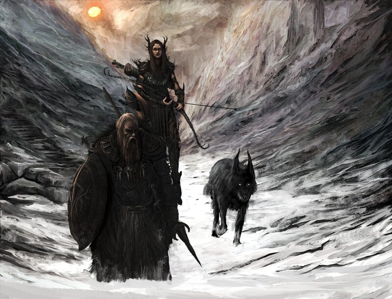 Elf Warrior with Wolf — Black