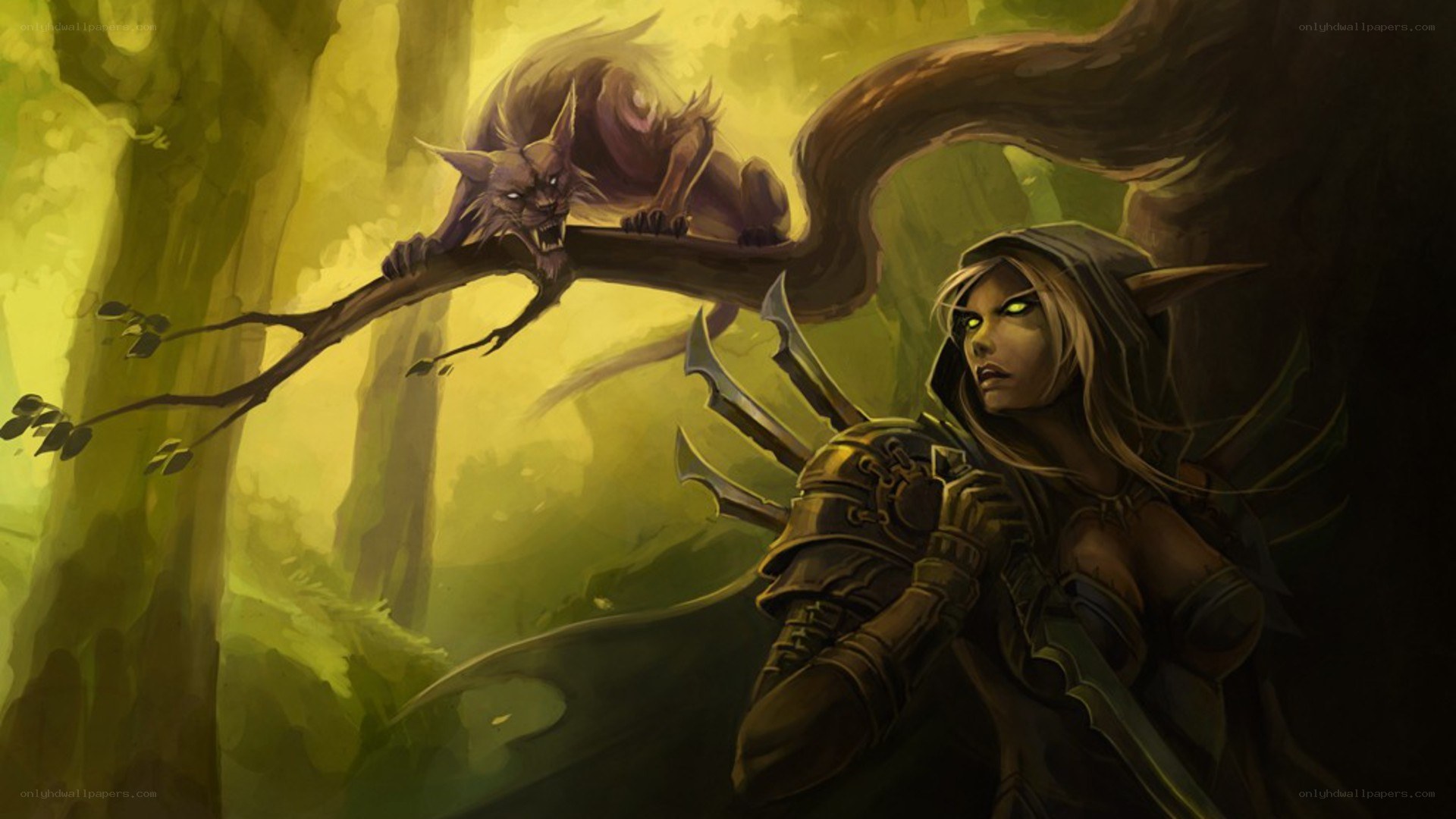 elf warrior with wolf companion