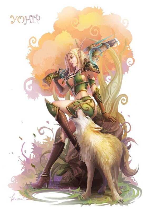 Elf Warrior with Wolf — Green, Dramatic