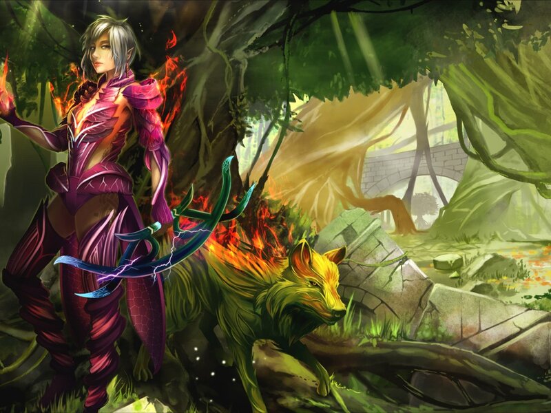 Elf Warrior with Wolf — Green