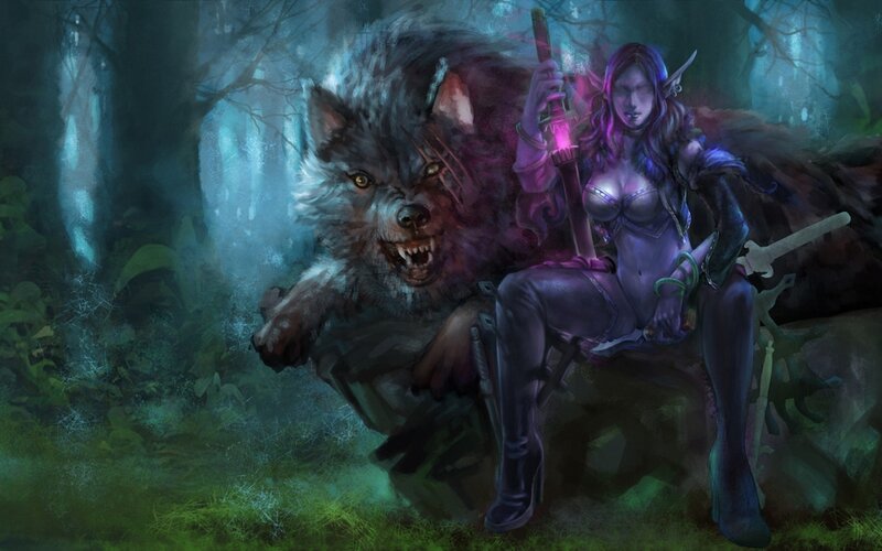 Elf Warrior with Wolf — Purple