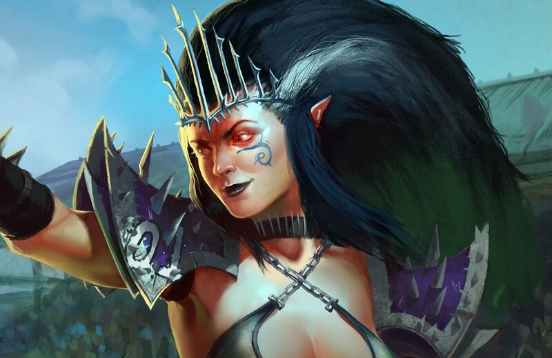 Elf Warrior Woman — Black, Dramatic, Afternoon