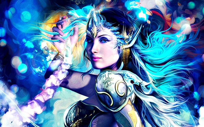 Elf Warrior Woman — Blue, Dramatic, Digital Art, Armor