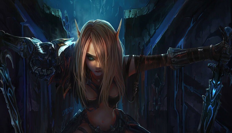 Elf Warrior Woman — Blue, Dramatic, Night