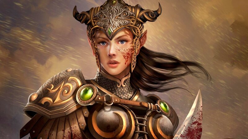 Elf Warrior Woman — Brown, Dramatic, Digital Art, Armor, Sword
