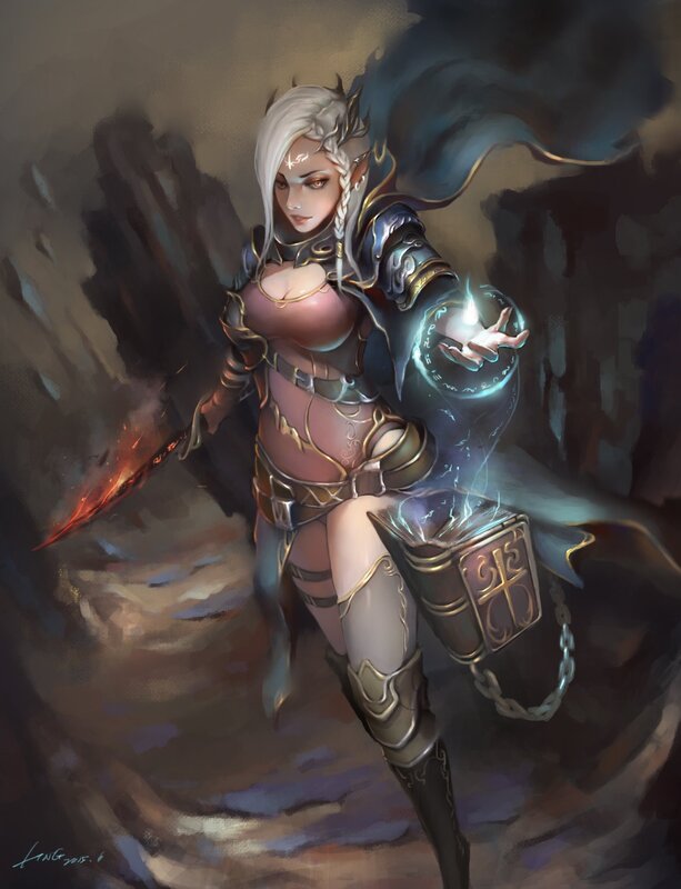 Elf Warrior Woman — Gray, Dramatic, Digital Art, Magic
