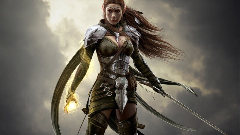 Elf Warrior Woman — Gray, Dramatic, Digital Art, Sword