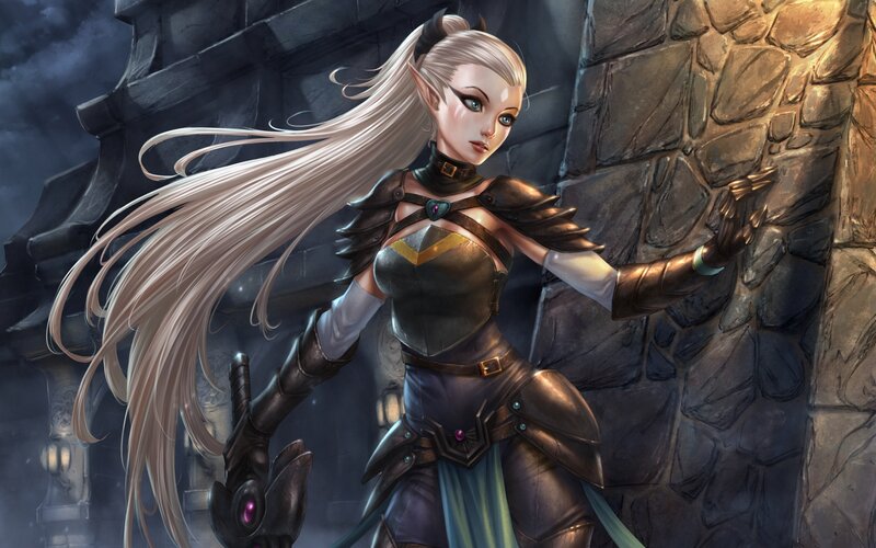 Elf Warrior Woman — Gray, Dramatic, Night, Digital Art