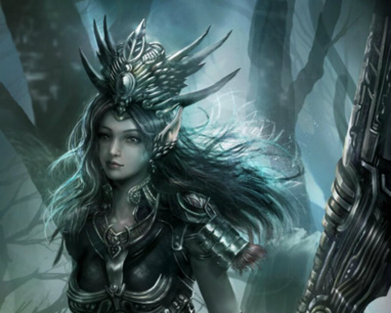 Elf Warrior Woman — Gray, Dramatic, Night
