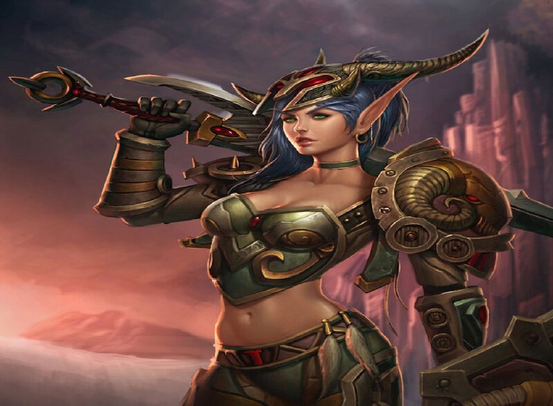 Elf Warrior Woman — Green, Dramatic, Sunset
