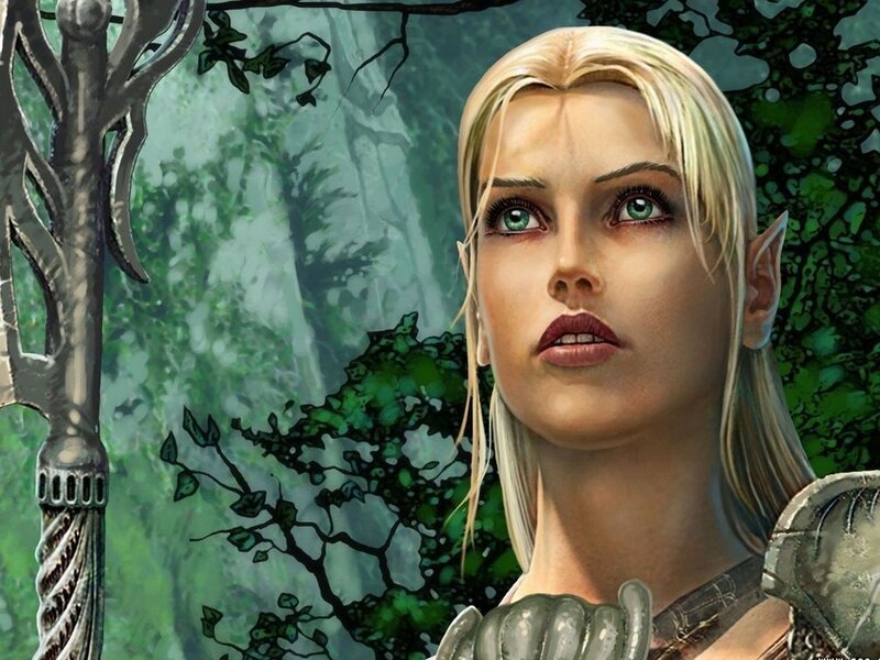 Elf Warrior Woman — Green, Serious, Digital Art