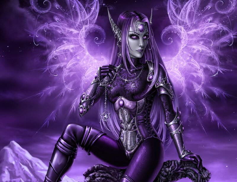 Elf Warrior Woman — Purple, Dramatic, Night, Digital Art, Armor, Wings