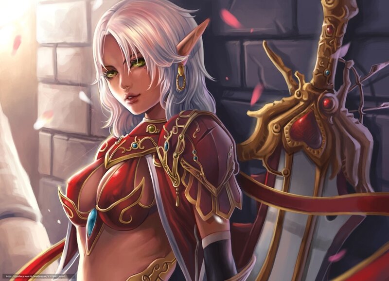 Elf Warrior Woman — Red, Dramatic, Digital Art