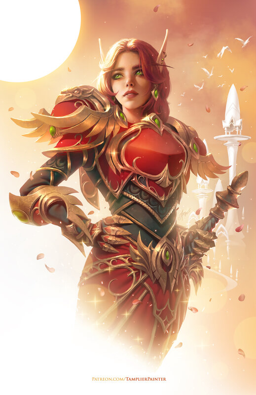 Elf Warrior Woman — Red, Dramatic, Sunset