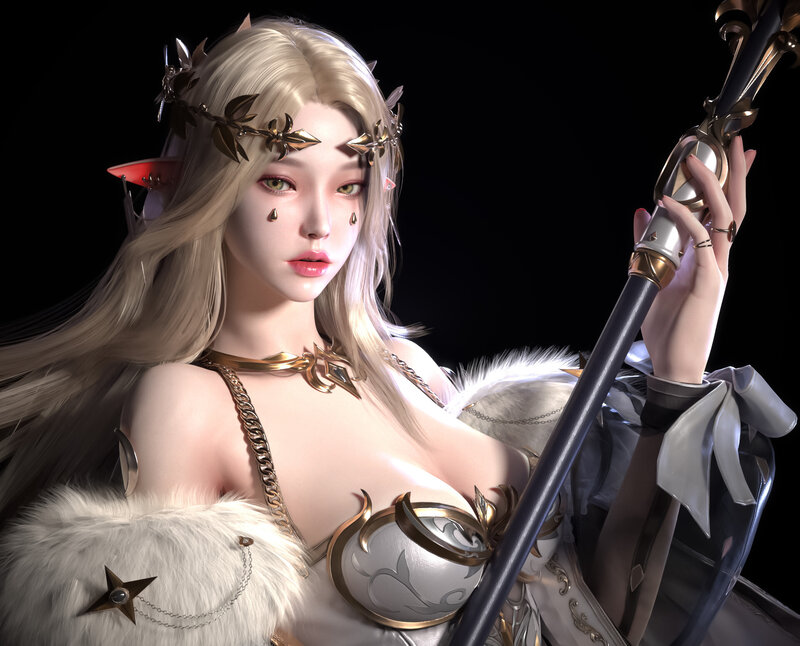 Elf Warrior Woman — White, Dramatic, 3d Render, Sword
