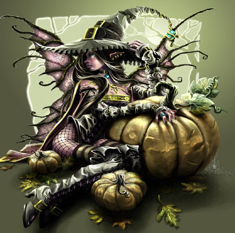 Elf Witch with Pumpkin