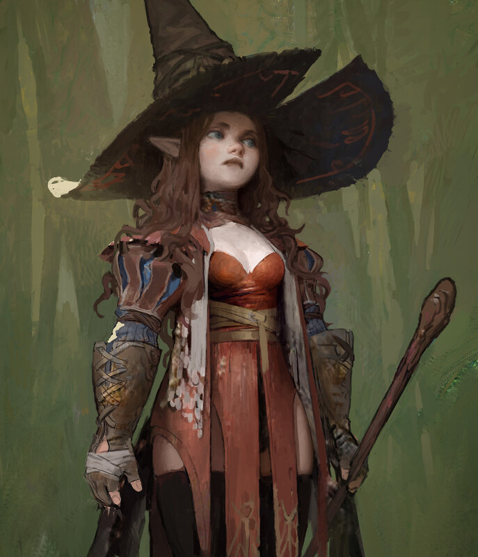 Elf Witch with Staff — Green