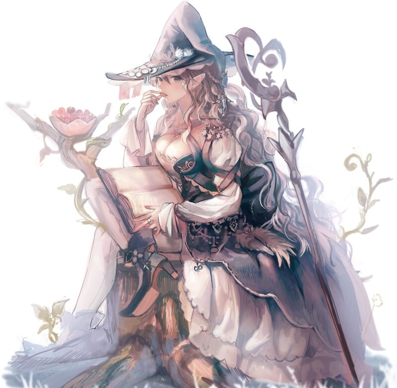 Elf Witch with Staff — White