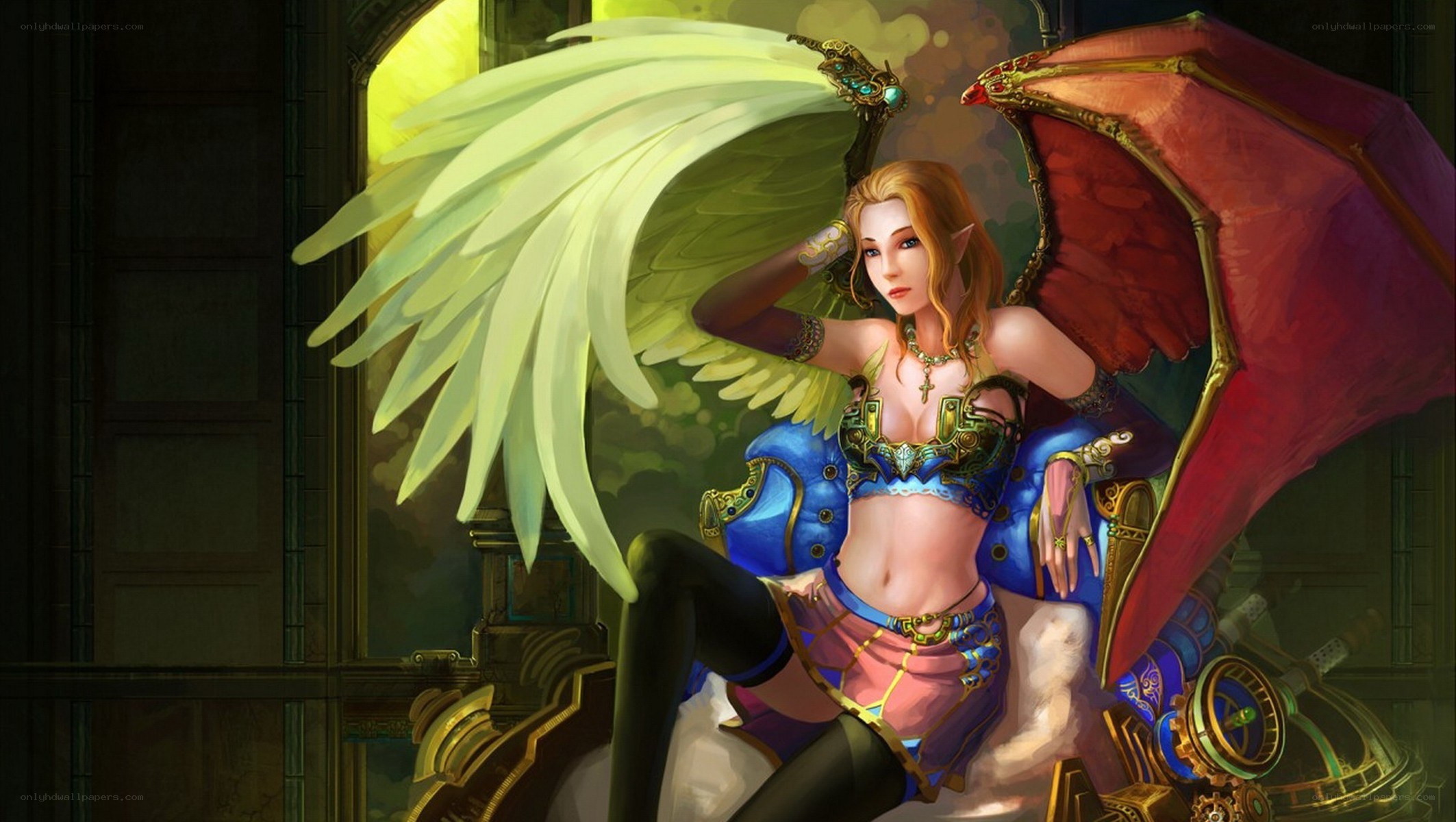 elf with angel and demon wings
