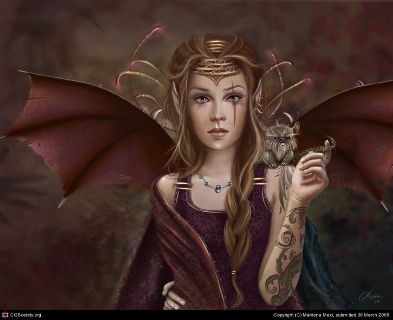 elf with bat wings and pet