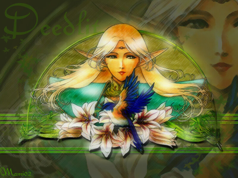 elf with bird and flowers