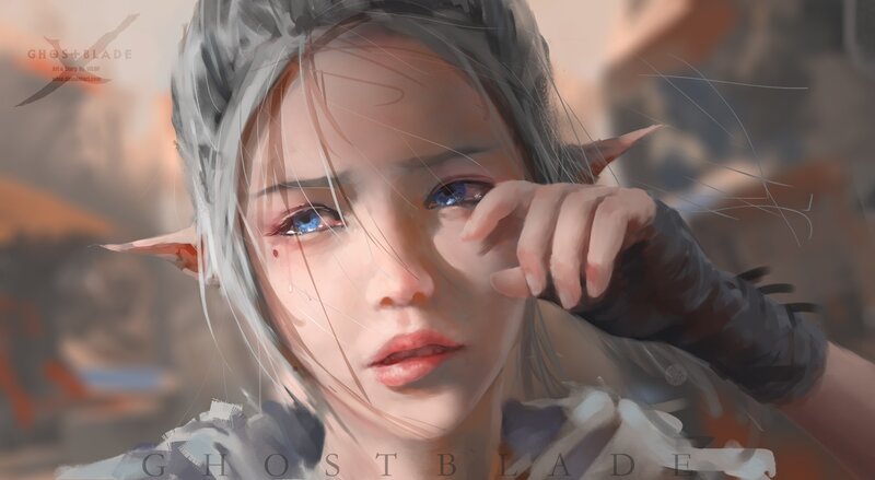 Elf with Blue Eyes — White, Dramatic