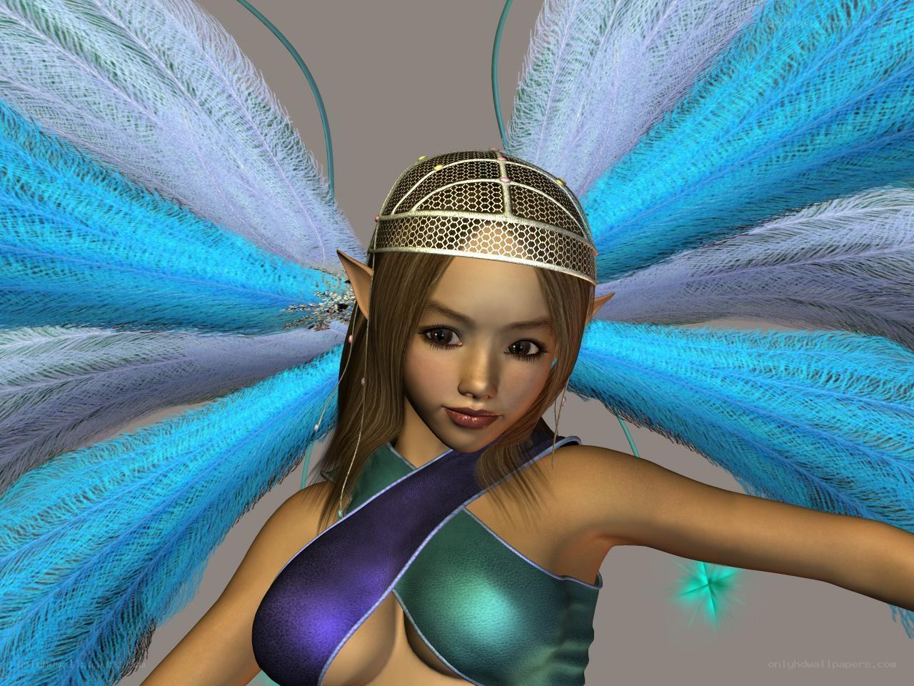 elf with blue feather wings