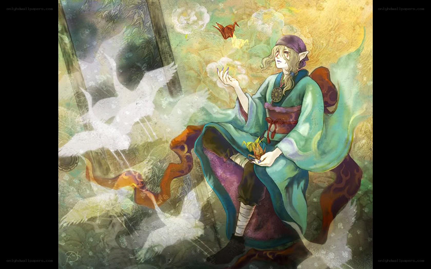 elf with cranes and origami