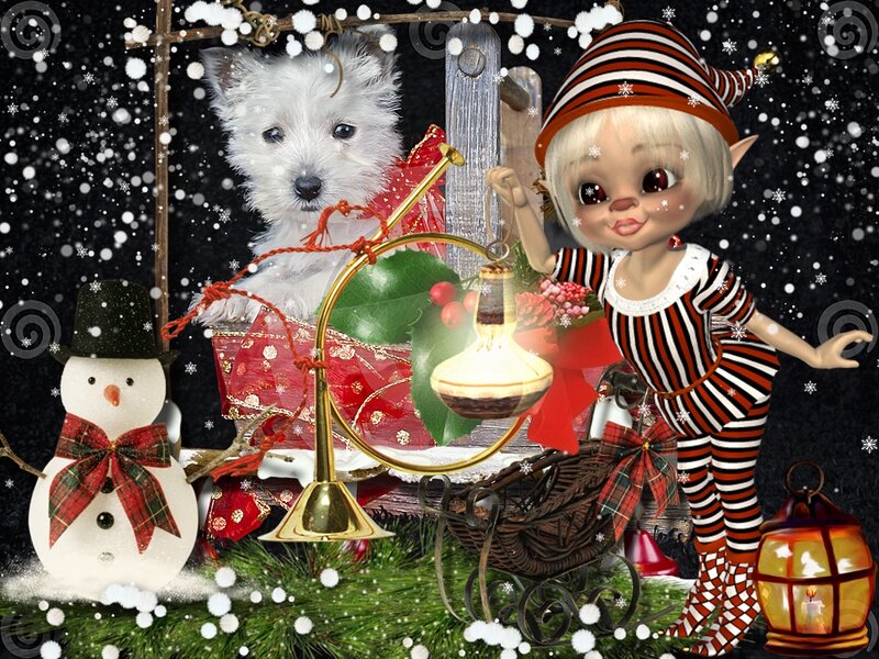 Elf with Dog in Sleigh