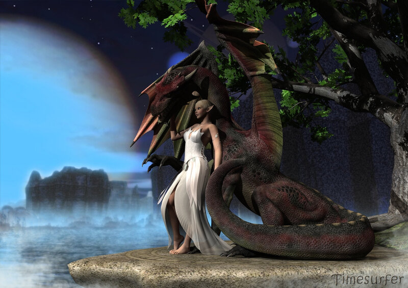 elf with dragon on cliff